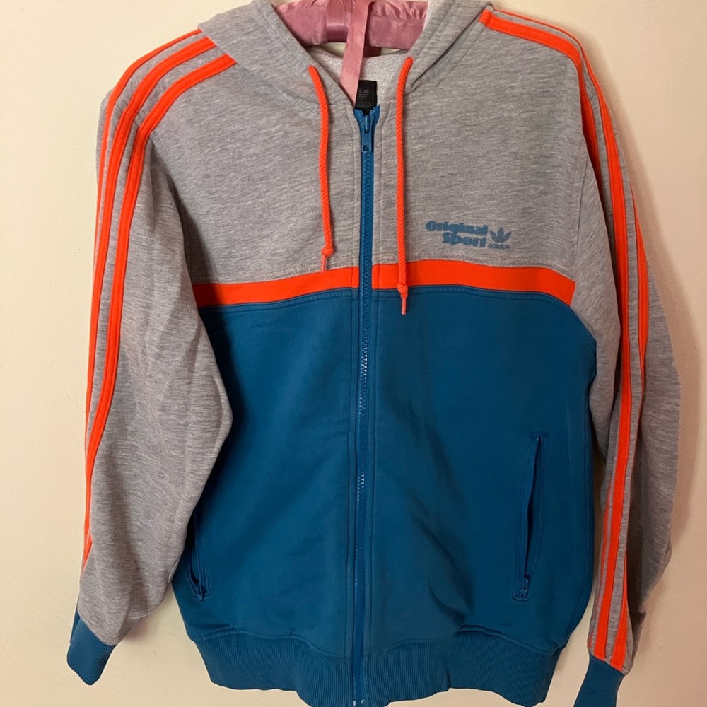 adidas Grey, Teal & Orange Hooded Zip Sweatshirt
